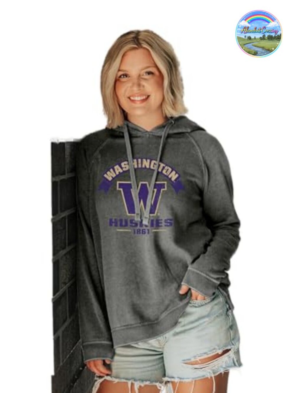 NCAA Washington Huskies Hooded Sweatshirt Burnout Vintage Scholar